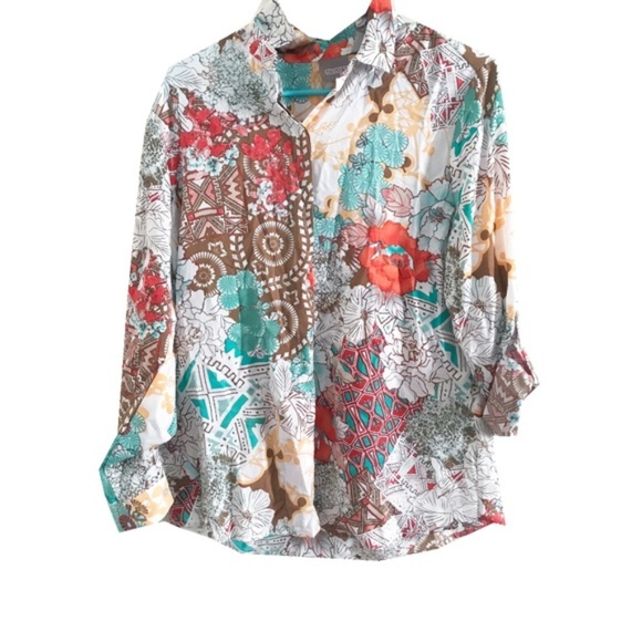 Chico's Tops - NWT Chico's Mixed Floral Geometric Button Up Shirt